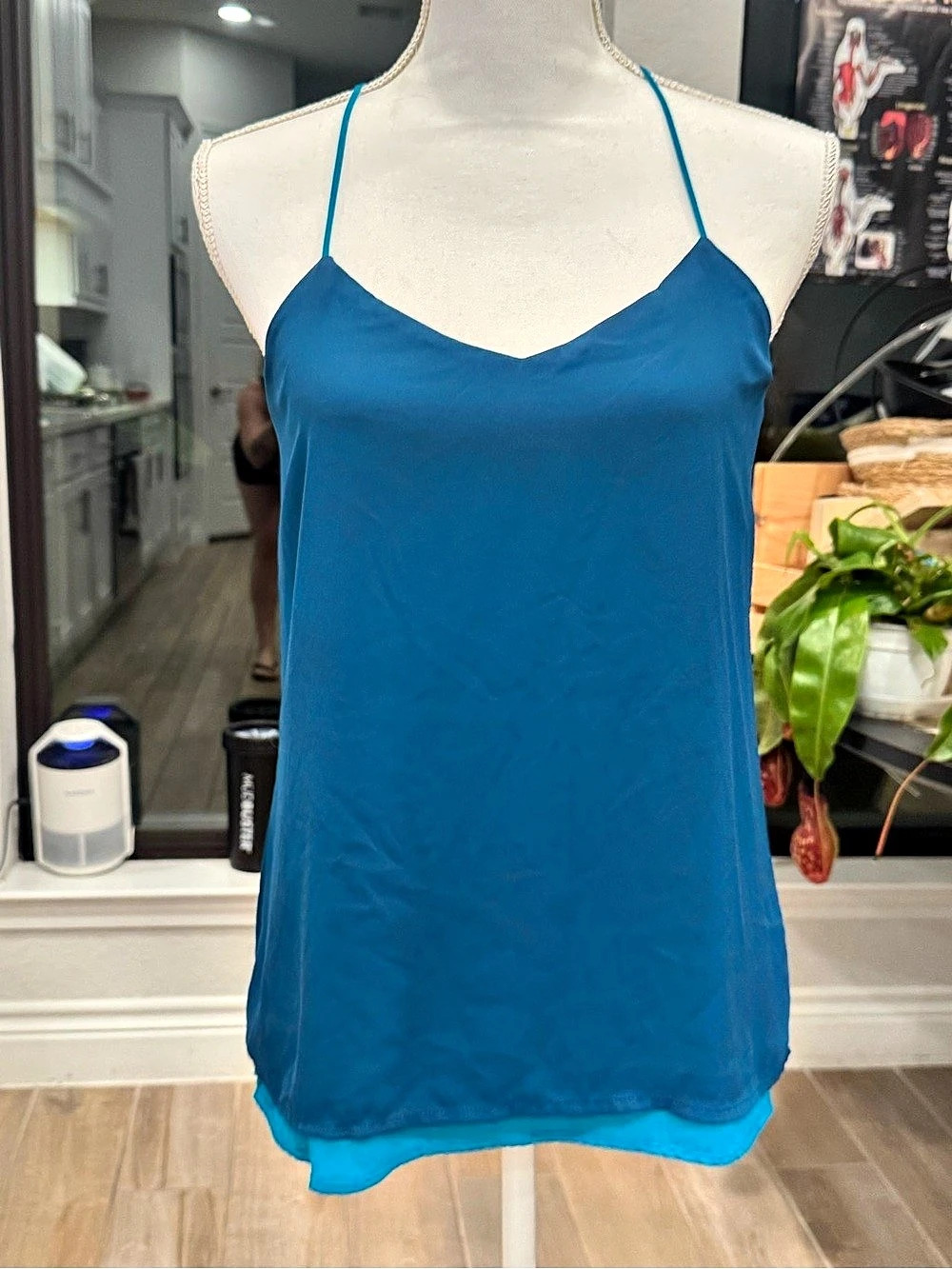 Blue and Teal Spaghetti Strap Dress Top, Size S